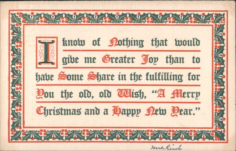 Merry Christmas & Happy New Year Greeting with Holly Border & Ornate Text