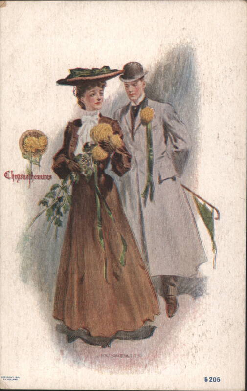 Man and Woman with Chrysanthemums, J.W. Shirlow Art