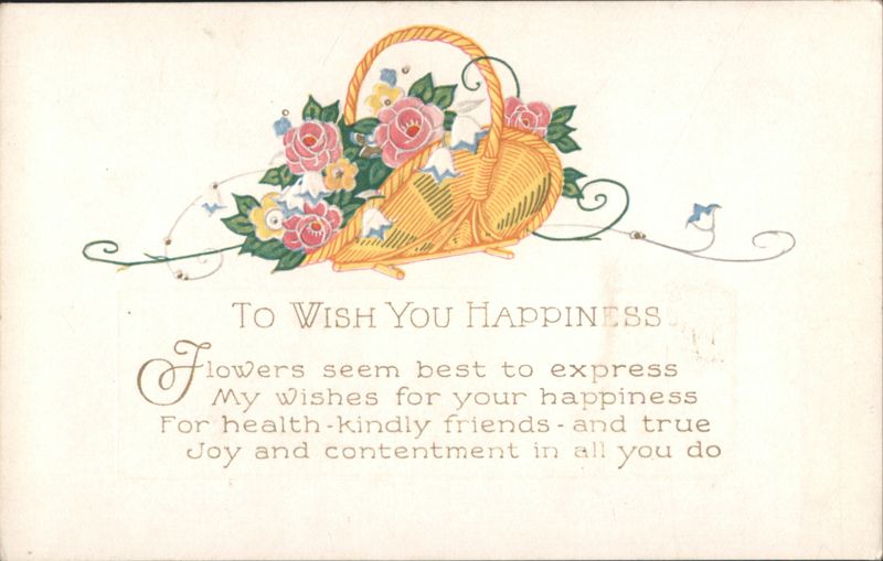 Basket of Pink and Red Roses, To Wish You Happiness Greeting