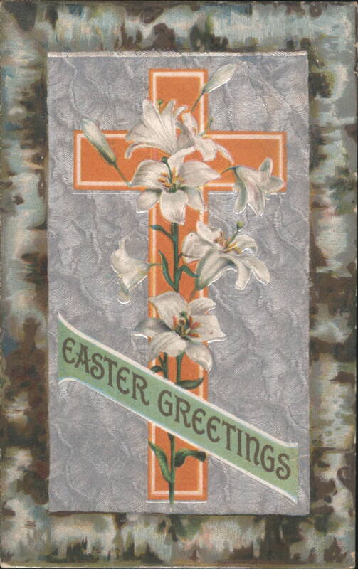 Easter Greetings with White Lilies on Orange Cross
