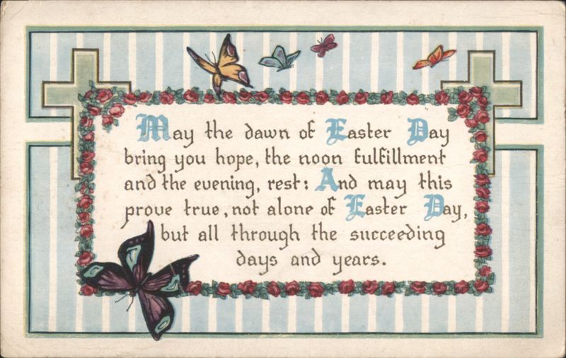 Easter Greeting with Butterflies, Crosses, and Roses