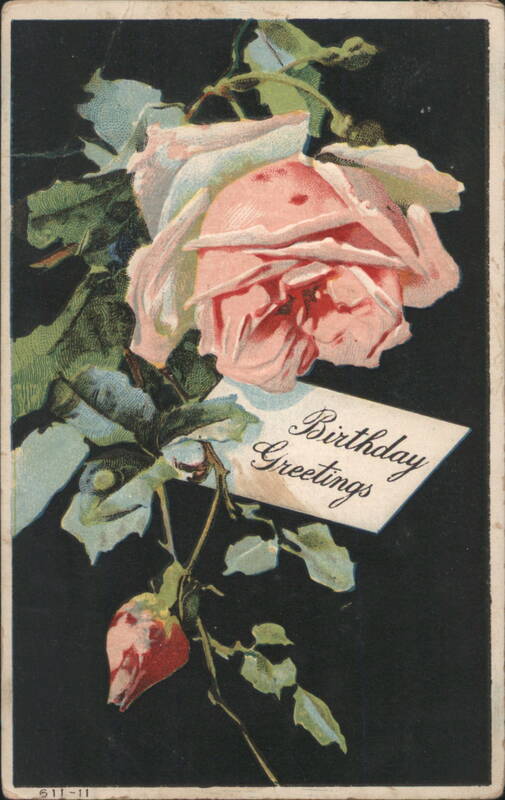 Pink Rose with Birthday Greetings Tag