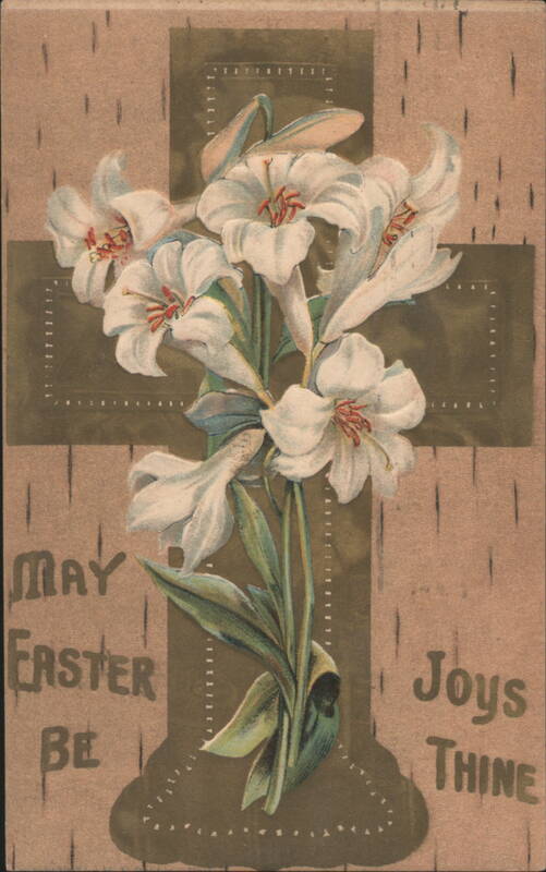 Easter Lilies and Cross with 'May Easter Be Joys Thine' Greeting