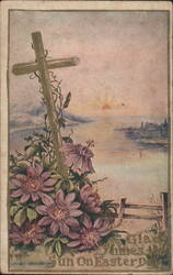 Easter Cross with Passionflowers, Sunrise & City View, Glad Chimes the Sun Postcard