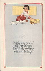 Child Playing with Toy Truck, Merry Season Greeting Postcard