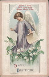 Angel Kneeling with Scroll and Lily of the Valley for Happy Eastertide Postcard
