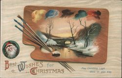 Christmas Wishes, Painter's Palette with Winter Landscape Scene Postcard