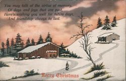 Merry Christmas Winter Scene with Poem and Snow-Covered Buildings Postcard