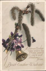 Pussy Willows, Violets & Bell with Easter Wishes Greeting Postcard