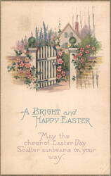 A Bright and Happy Easter Greeting with Cottage and Garden Scene Postcard