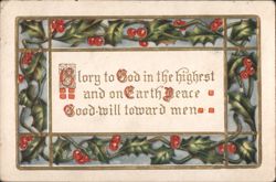 Glory to God in the Highest Christmas Greeting with Holly and Berries Border Postcard