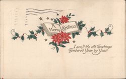 A Merry Christmas Greeting with Poinsettias and Holly Postcard