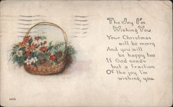 Poinsettia Basket & Christmas Poem: 'The Joy I'm Wishing You' Postcard
