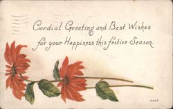 Poinsettia Flowers Cordial Greeting & Best Wishes Festive Season Postcard