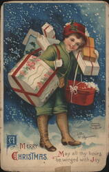 Child Delivering Christmas Presents in Snow - Ellen H. Clapsaddle Postcard