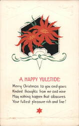 Happy Yuletide Poinsettia Christmas Greeting, 1927 Postcard