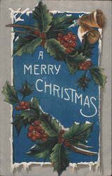 A Merry Christmas Holly and Bells Greeting Postcard
