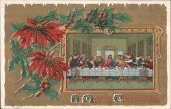 The Last Supper with Poinsettias and Holly, A Merry Christmas Postcard