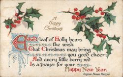 A Happy Christmas and New Year Greeting with Holly and Berries Postcard