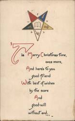 Christmas Greeting with Order of the Eastern Star Emblem, 1916 Postcard