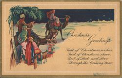 Three Wise Men on Camels, Christmas Greetings, Starry Desert Night Postcard