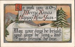 Merry Xmas Happy New Year Greeting with Snowy Mountain Landscape Postcard