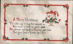 A Merry Christmas Greeting with Holly and Berries Postcard