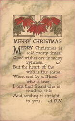 Merry Christmas Poem with Poinsettias, Art Nouveau Style Postcard