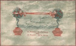 Merry Christmas & Happy New Year with Holly, Berries, and Winter Scene Postcard