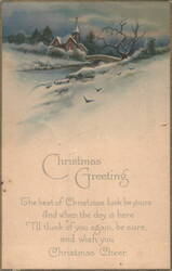 Christmas Greeting Snowy Winter Landscape with Church and Bridge Postcard