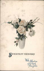 Sweetest Memories White Roses in Vase, Sentimental Greeting Postcard