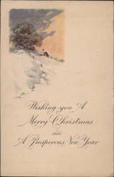 Merry Christmas & Prosperous New Year Winter Scene Greeting Postcard