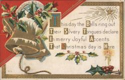Christmas Bells, Holly, Star & Candle with Festive Poem Postcard
