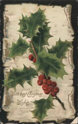 Holly Branches with Red Berries, With Best Christmas Wishes Postcard