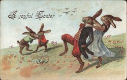A Joyful Easter with Dancing Anthropomorphic Bunnies Postcard