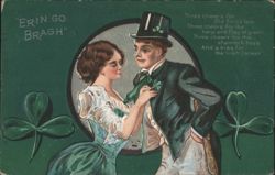 Erin Go Bragh Irish Couple, Shamrocks, St. Patrick's Day Verse, 1910 Postcard