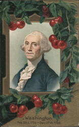 George Washington Portrait with Cherries, Washington's Birthday Card Postcard