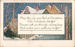 Snowy Village Scene with Christmas Greeting Poem Postcard