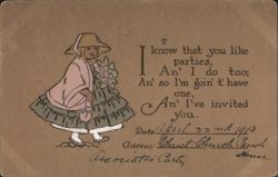 Girl in Hat Invites to Associate's Party at Christ Church Parish House 1913 Postcard