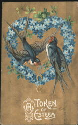 Swallows & Forget-Me-Nots Wreath 'A Token of Esteem' Greeting Card Postcard