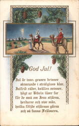 Three Wise Men on Camels Following Star, Swedish Christmas Greeting Postcard