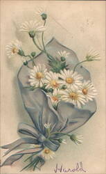 Daisies Bouquet with Blue Ribbon and 'Harold' Inscription Postcard