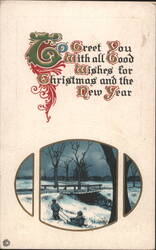 Christmas & New Year Greeting with Winter Sledding Scene Postcard