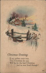 Christmas Greetings Snow-Covered Cottage Winter Landscape Poem Postcard