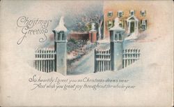 Christmas Greeting Snowy Colonial Gates with Poem Postcard
