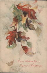 Autumn Leaves Watercolor - Best Wishes for a Merry Christmas Postcard