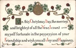 A Merry Christmas Greeting with Clover and Berries Postcard