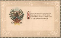 Merry Christmas Greeting with Bell, Holly, and Poem Postcard