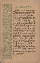 "It Takes Two" Christmas Poem Greeting Card with Celtic Border Art Postcard