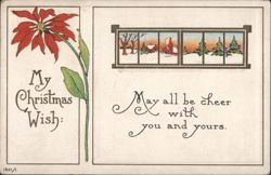Christmas Wish Poinsettia & Snowy Window Scene Greeting Card Postcard